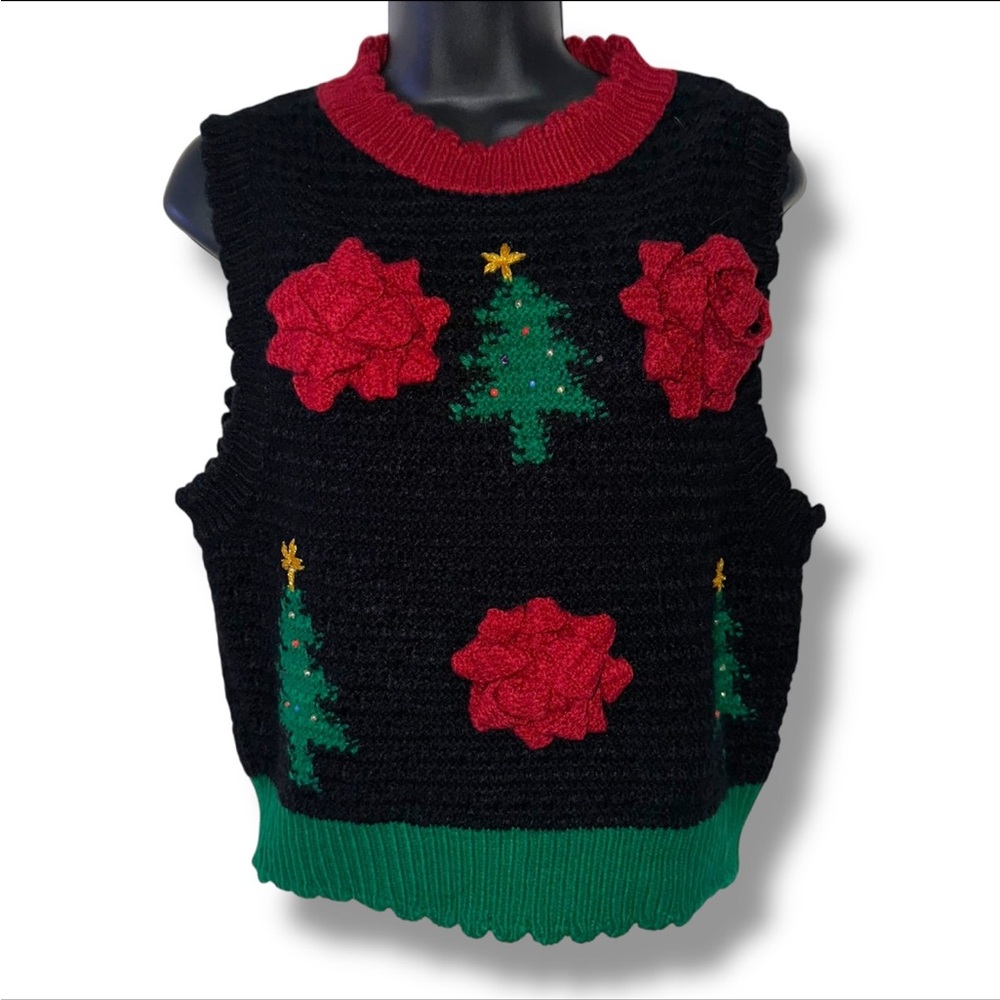 Zara Christmas trees with bows limited edition sleeveless sweater size medium